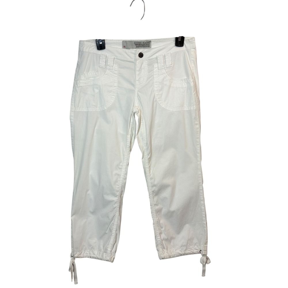 Guess Y2K Lightweight White Ruched Capri Cargo Pants Cotton Size 27 EUC